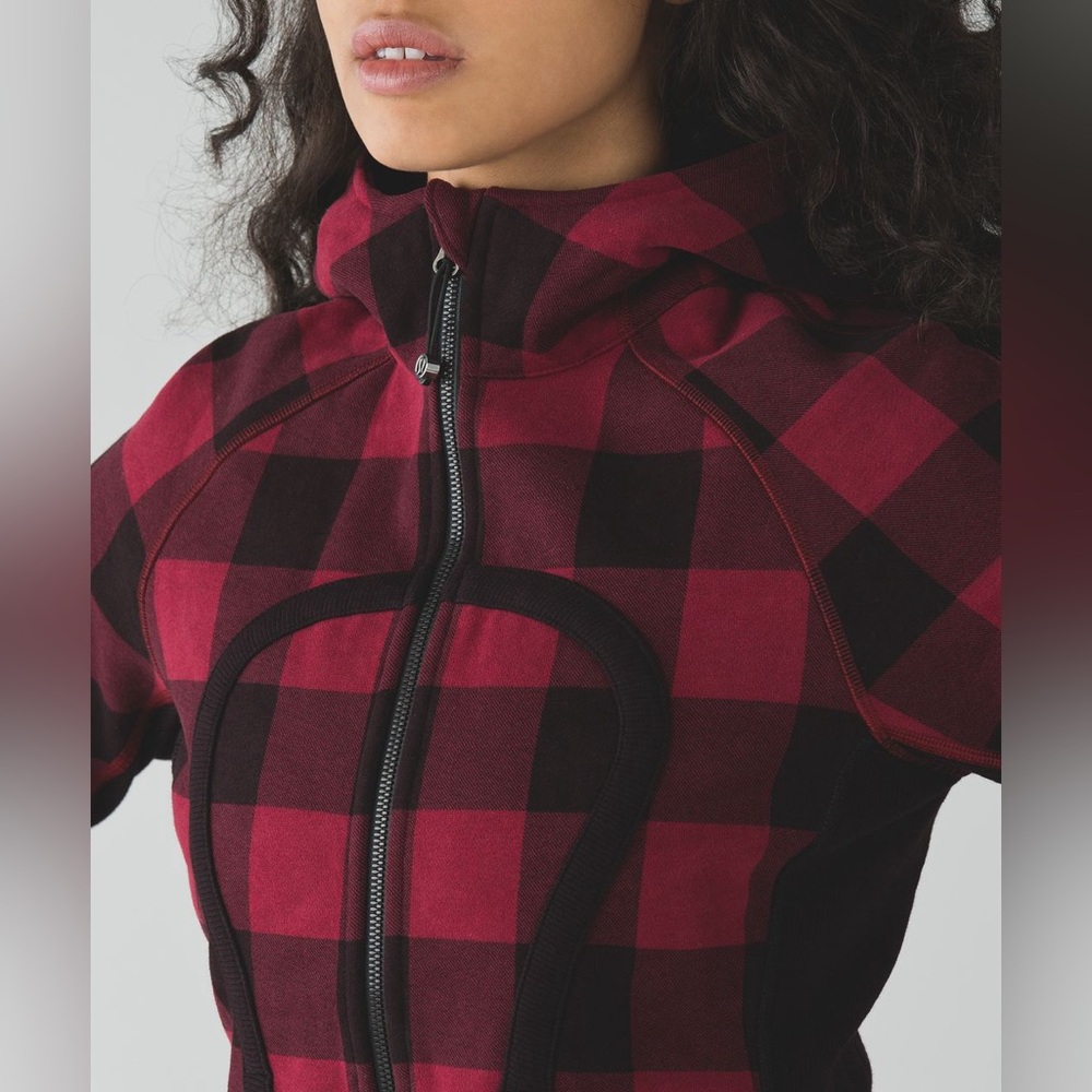 RARE Lululemon Scuba Hoodie II Camp Check Printed Heathered Cranberry Black